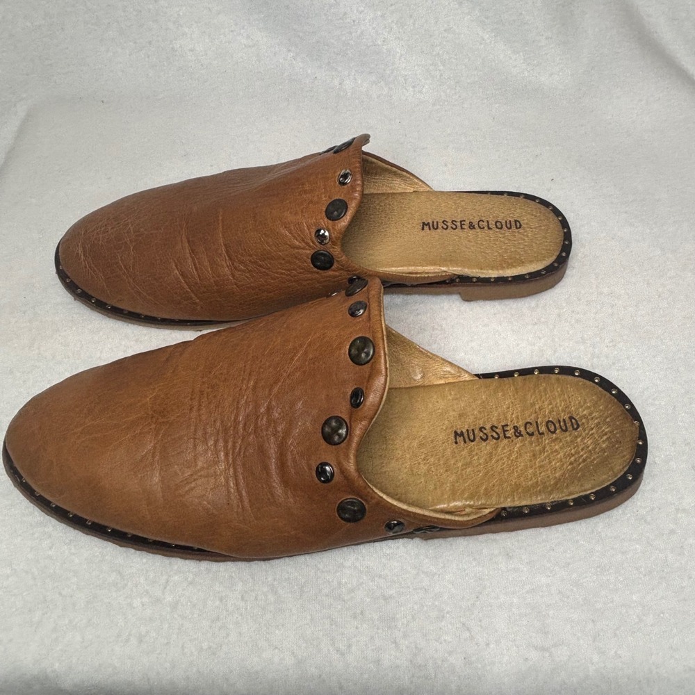 Anthropologie Musse & Cloud Mules Clogs Women 38 Brown Leather Studded Boho - Picture 13 of 16